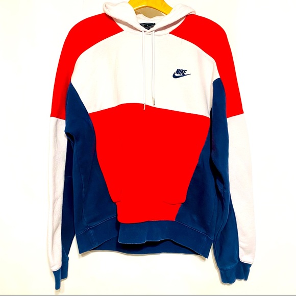 Nike | Shirts | Nike Mens Red White And Blue Color Block Hoodie Size Medium  | Poshmark